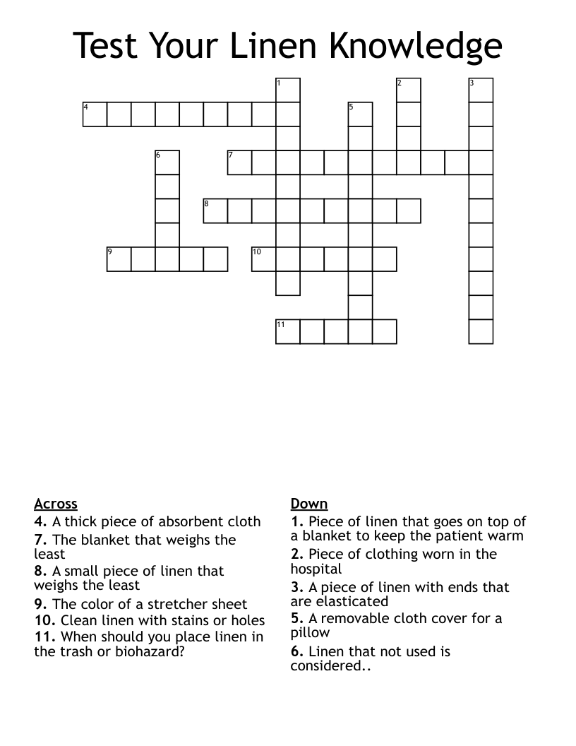 Test Your Linen Knowledge Crossword
