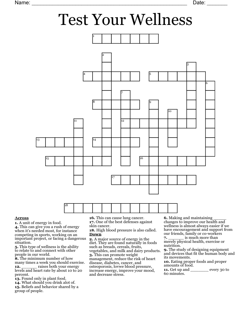 Test Your Wellness Crossword