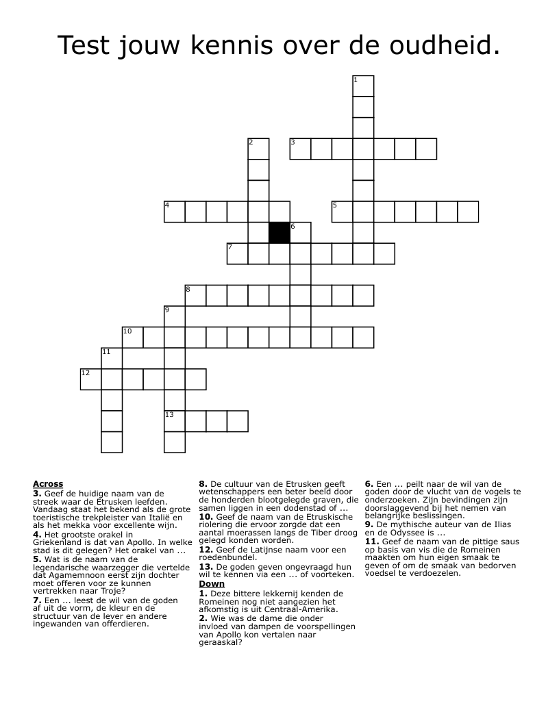 Test jouw kennis over de oudheid. Crossword