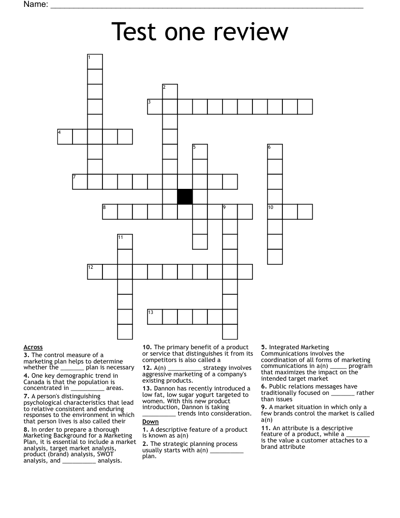 Test one review Crossword
