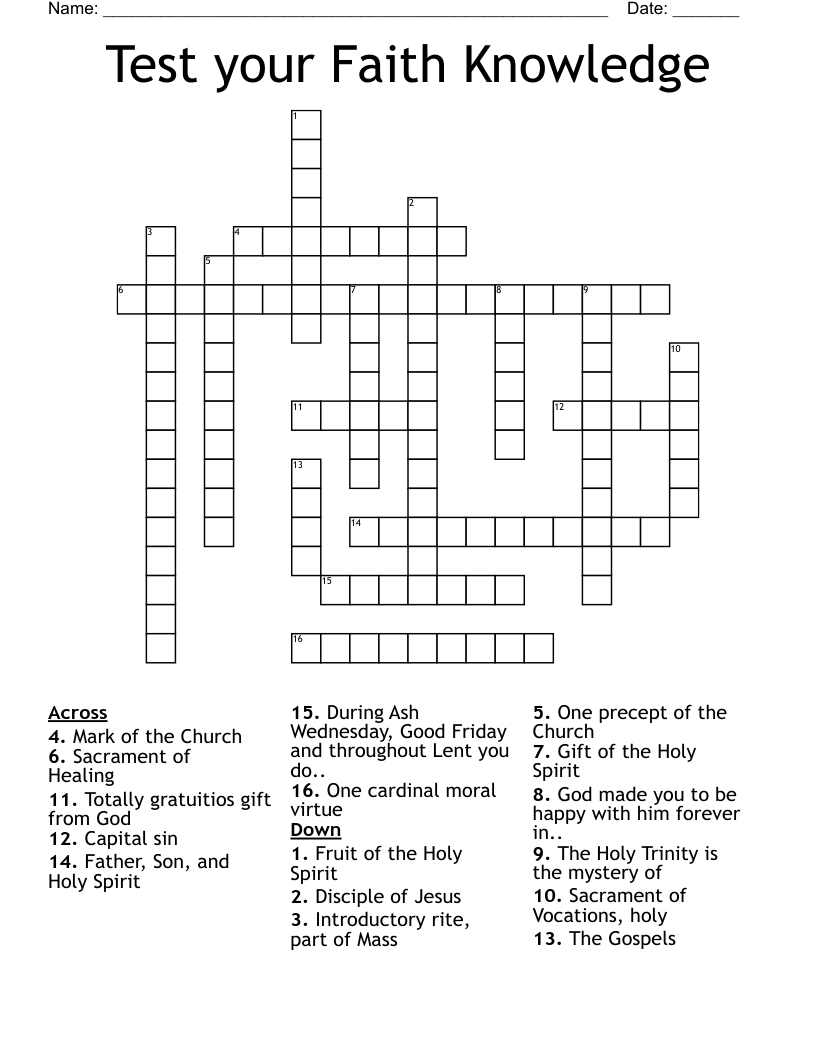 Test your Faith Knowledge Crossword