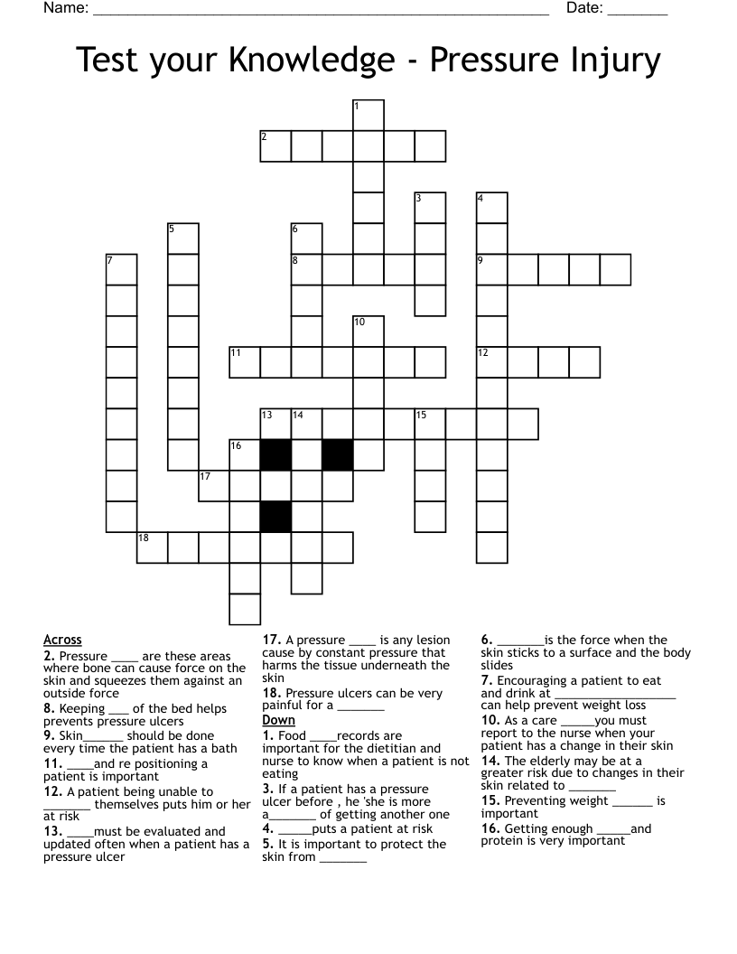 Test your Knowledge - Pressure Injury Crossword