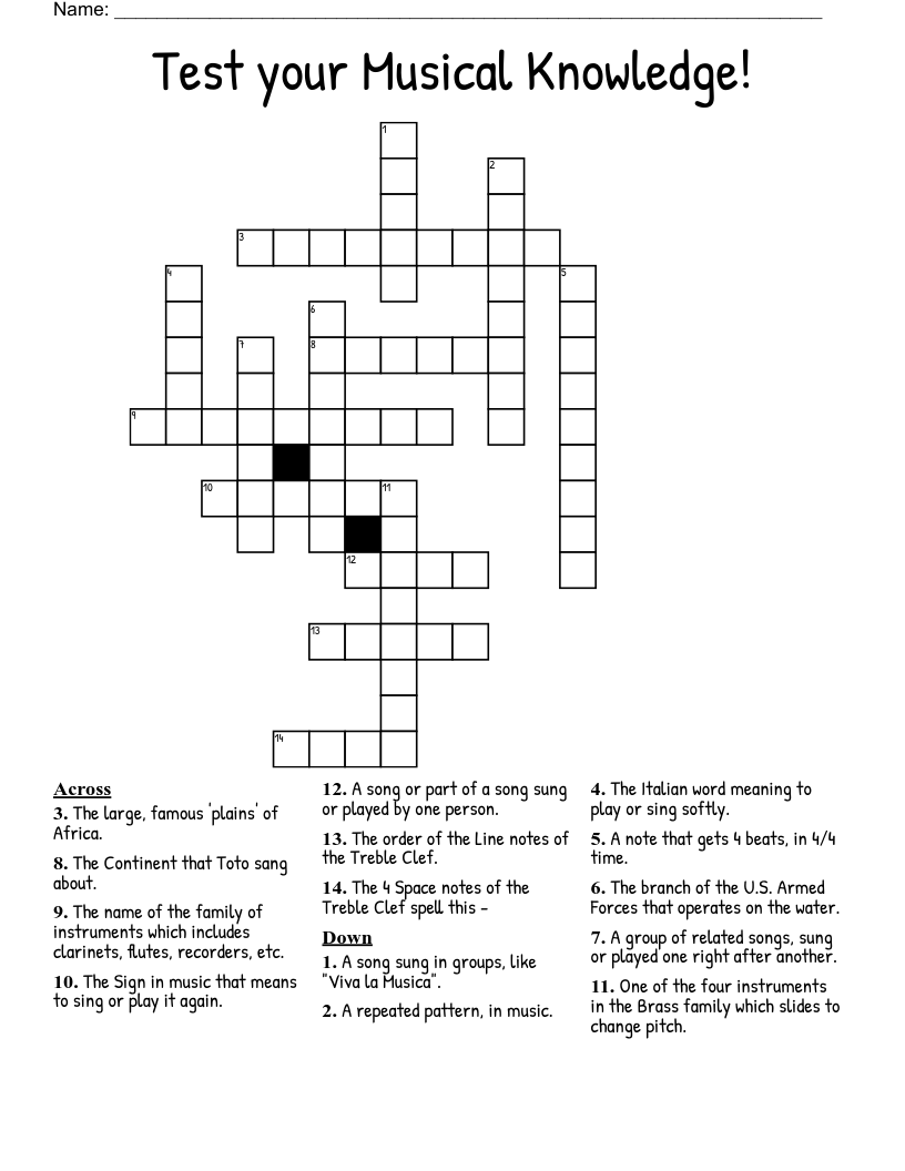 Test your Musical Knowledge! Crossword
