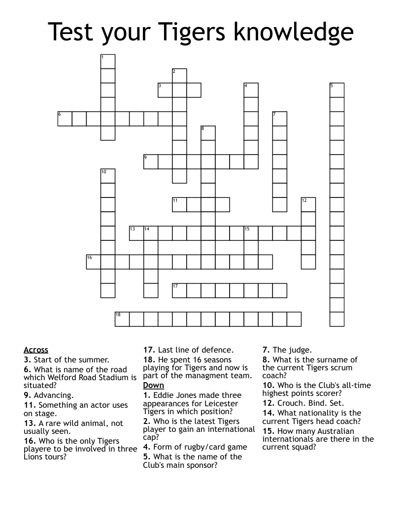 Test your Tigers knowledge Crossword