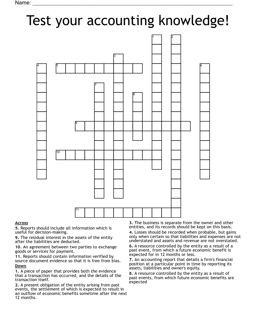 Test your accounting knowledge! Crossword