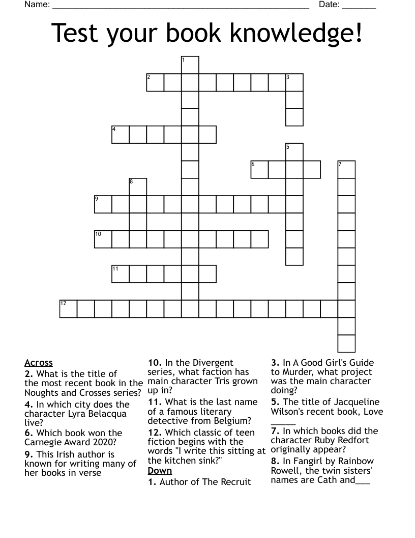 Test your book knowledge! Crossword