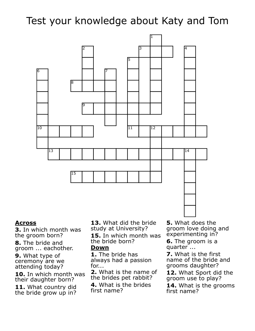 Test your knowledge about Katy and Tom Crossword