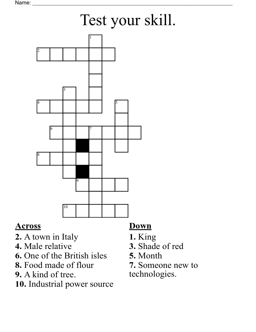 Test your skill. Crossword