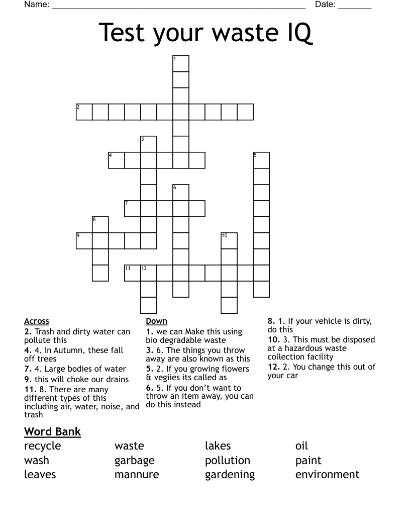 Test your waste IQ Crossword