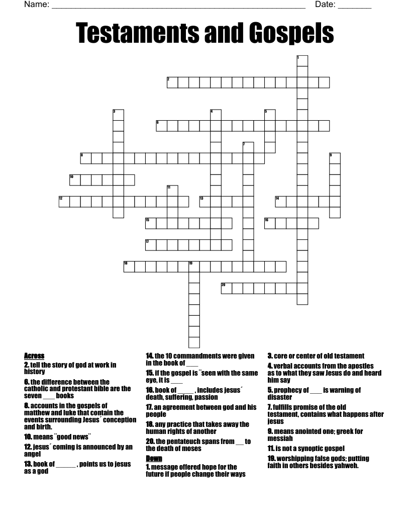 Testaments and Gospels  Crossword