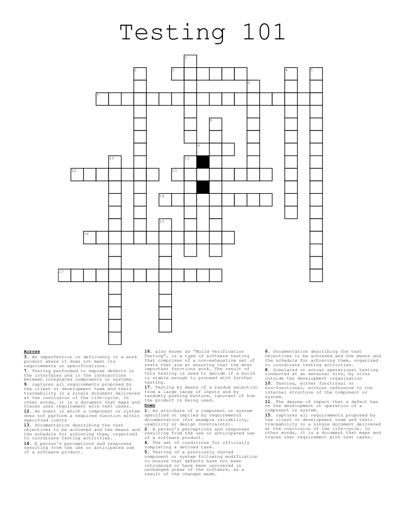 Testing 101 Crossword