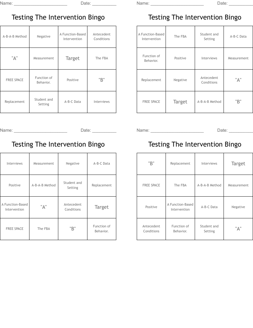 Testing The Intervention Bingo