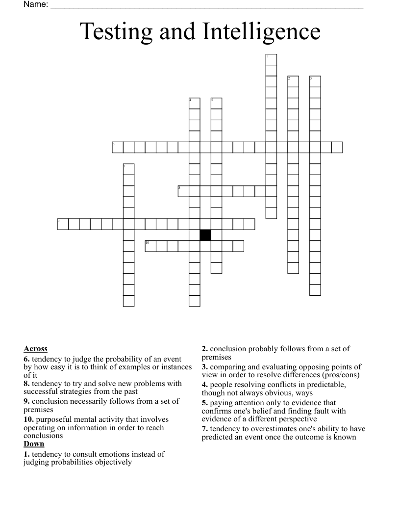Testing and Intelligence Crossword
