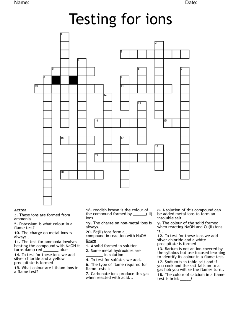 Testing for ions Crossword