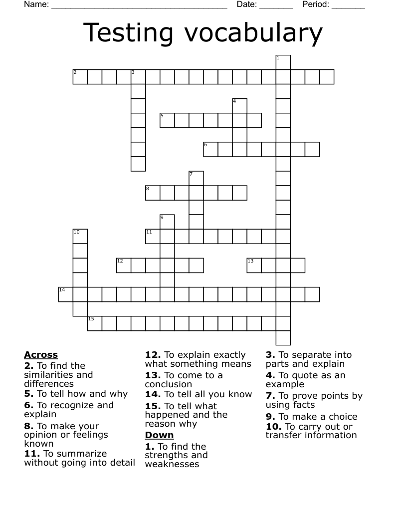 Testing vocabulary Crossword