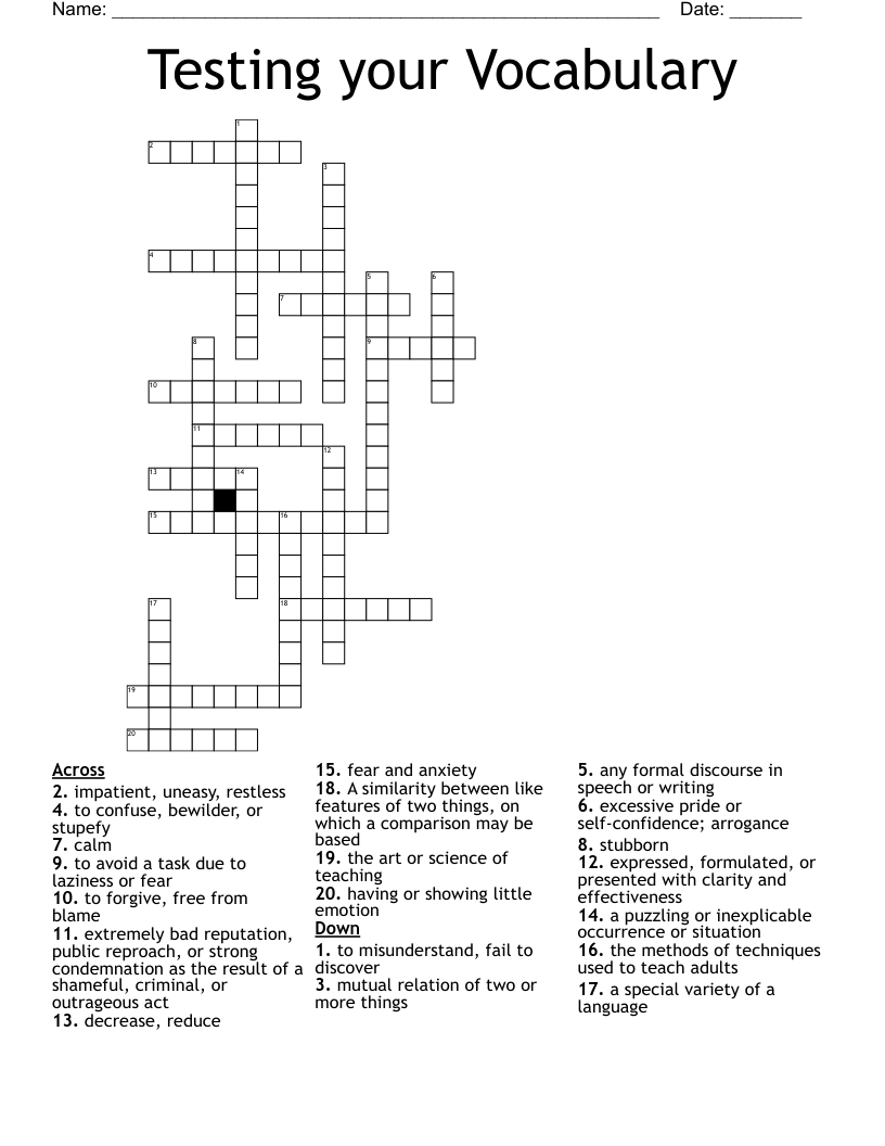 Testing your Vocabulary Crossword