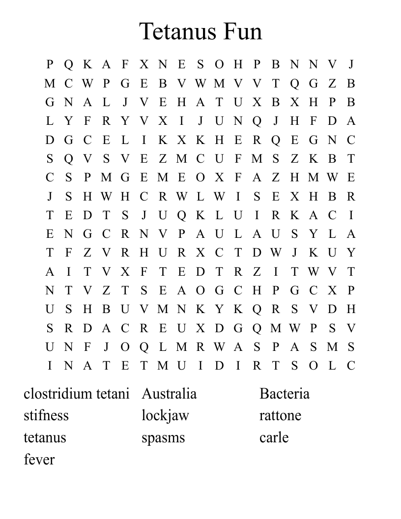 Tetanus Fun Word Search