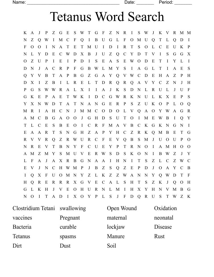 Tetanus Word Search 