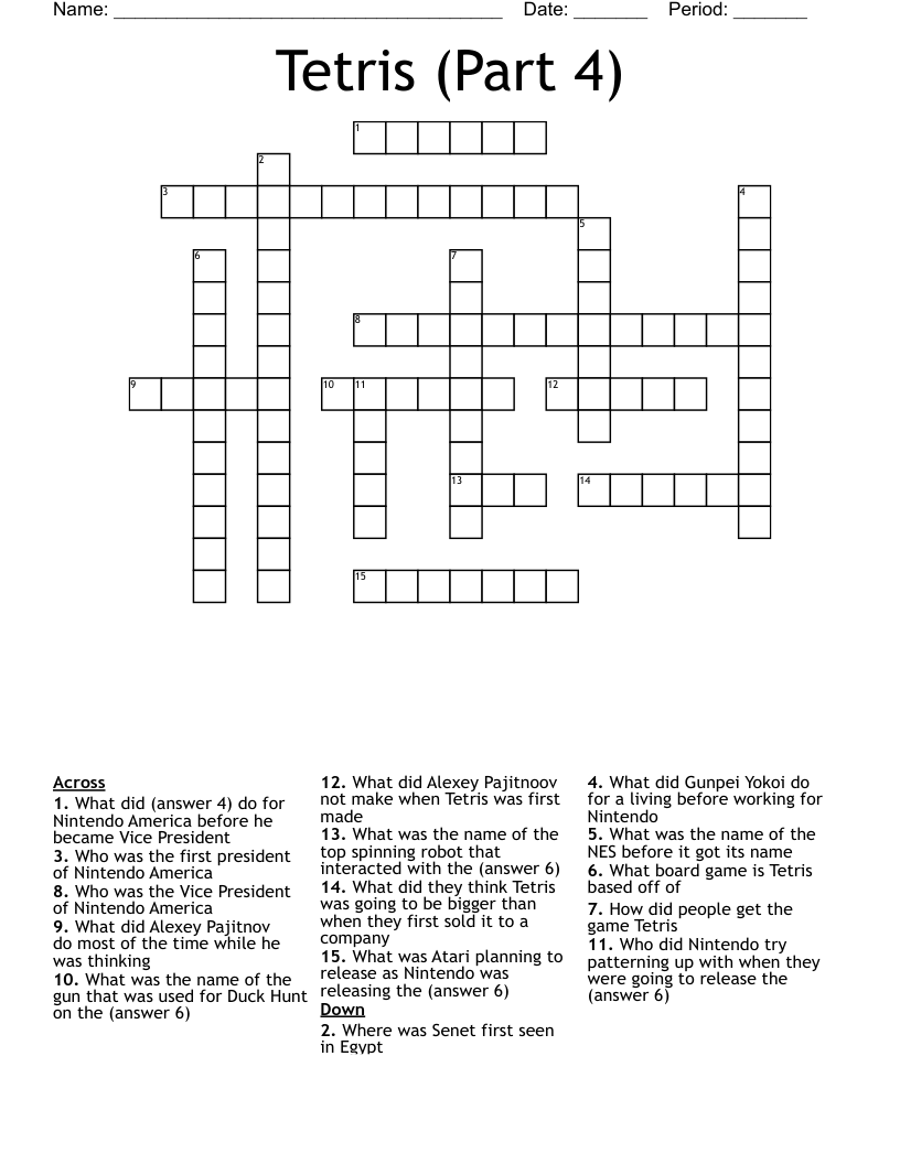 Tetris (Part 4) Crossword
