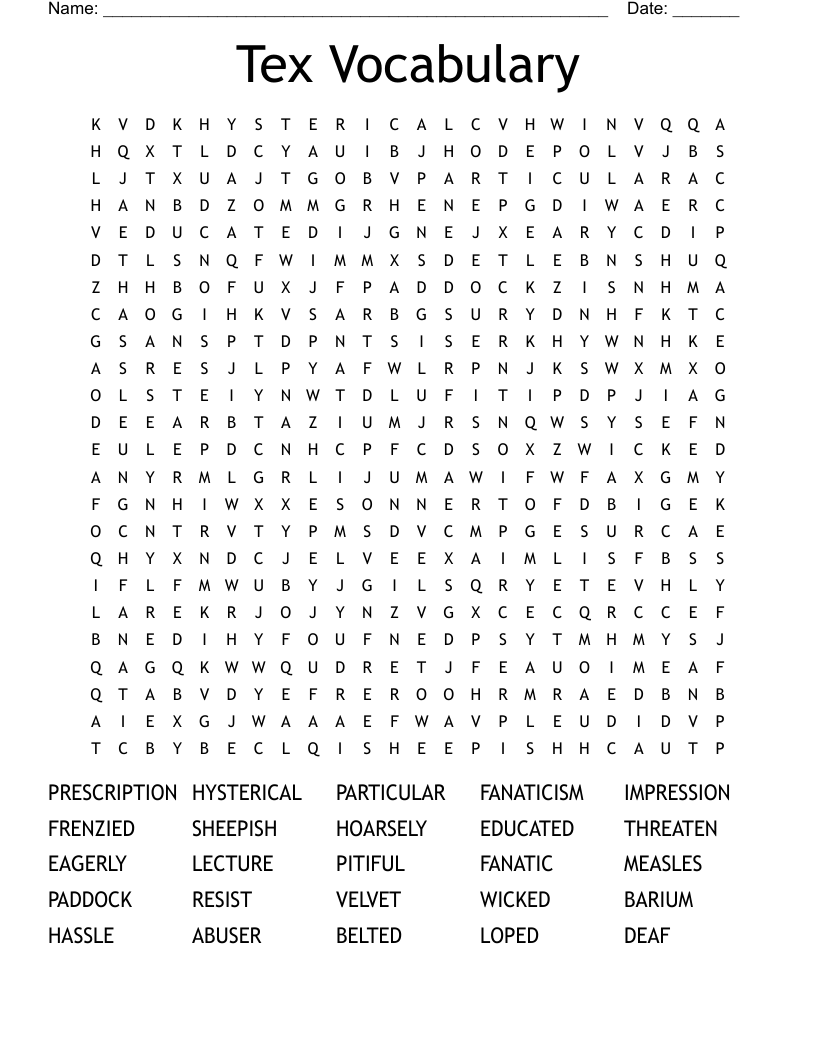 Tex Vocabulary Word Search
