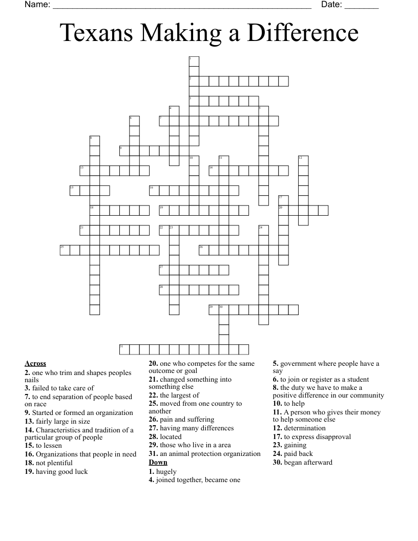Texans Making a Difference Crossword