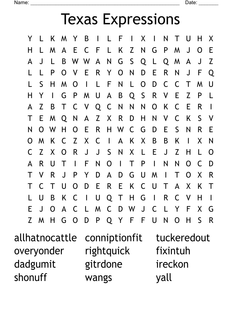 Texas Expressions Word Search
