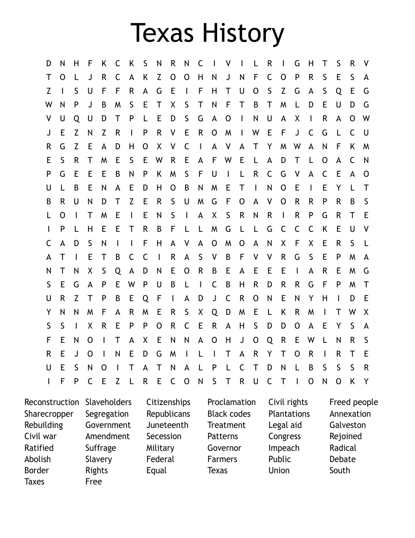 Texas History Word Search