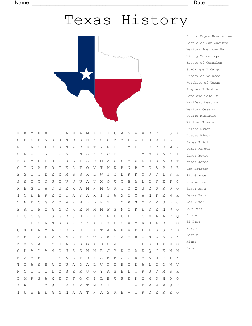Texas History Word Search