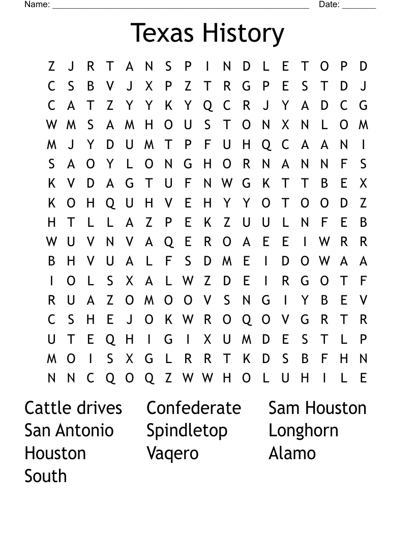 Texas History Word Search