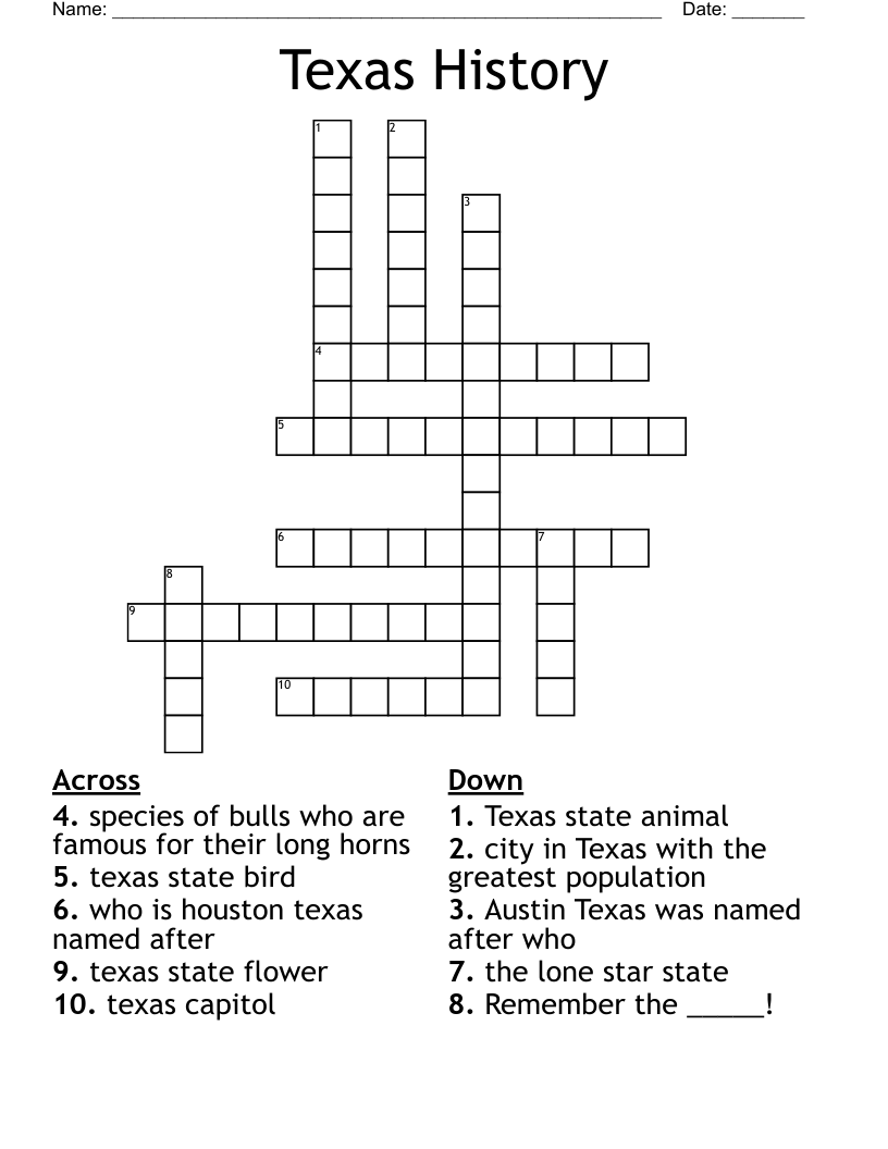Texas History Crossword