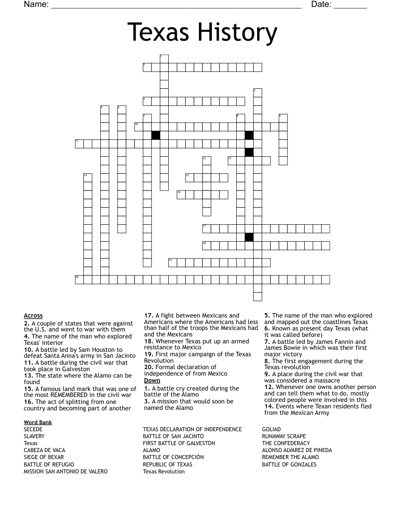 Texas History Crossword