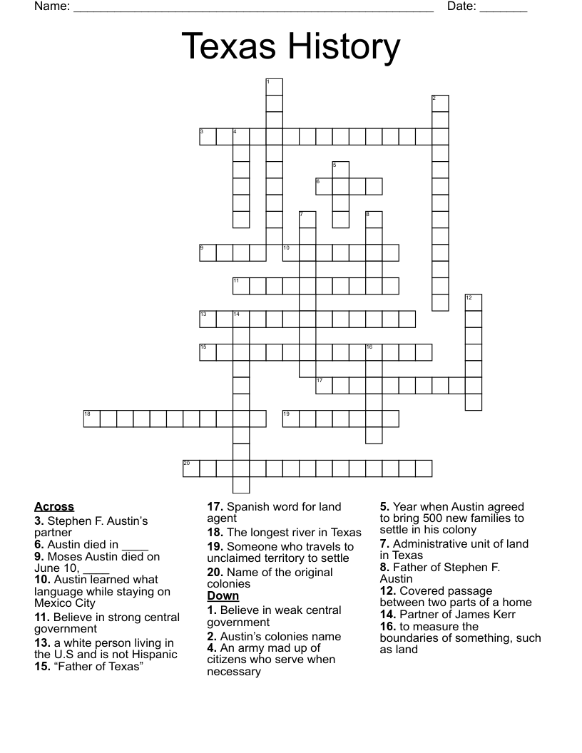 Texas History Crossword