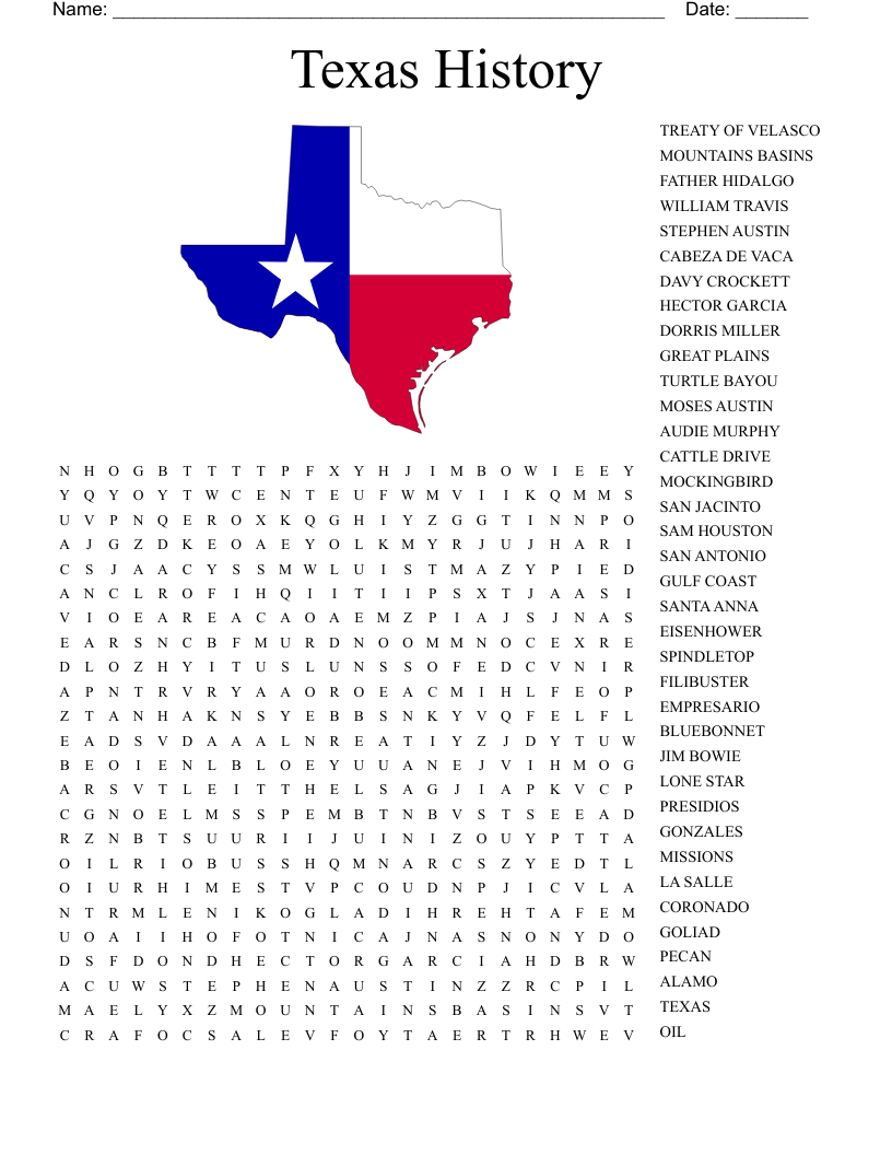 Texas History Word Search