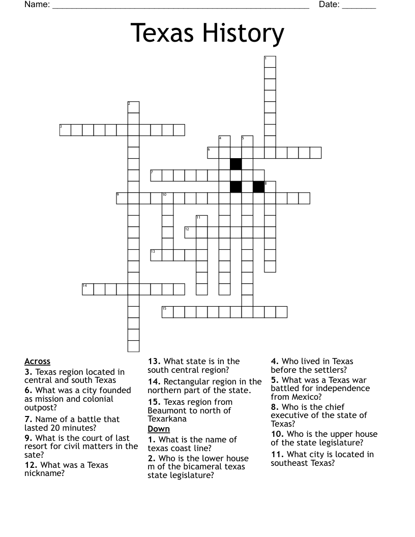 Texas History Crossword