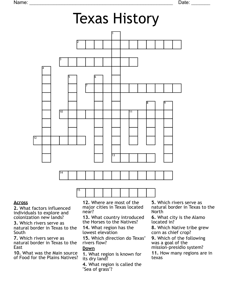 Texas History Crossword