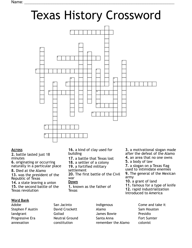 Texas History Crossword