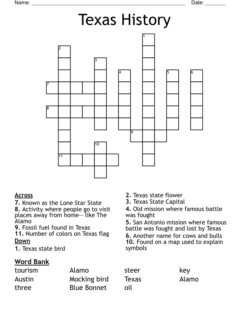 Texas History  Crossword