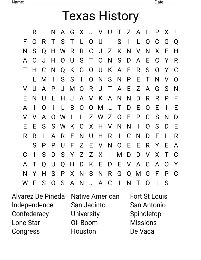 Texas History  Word Search
