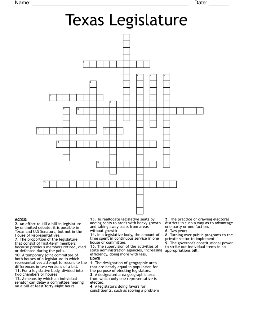 Texas Legislature Crossword