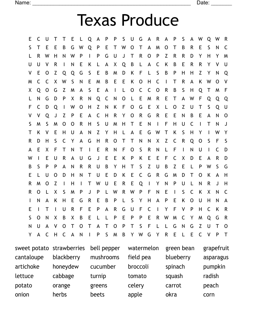 Texas Produce Word Search