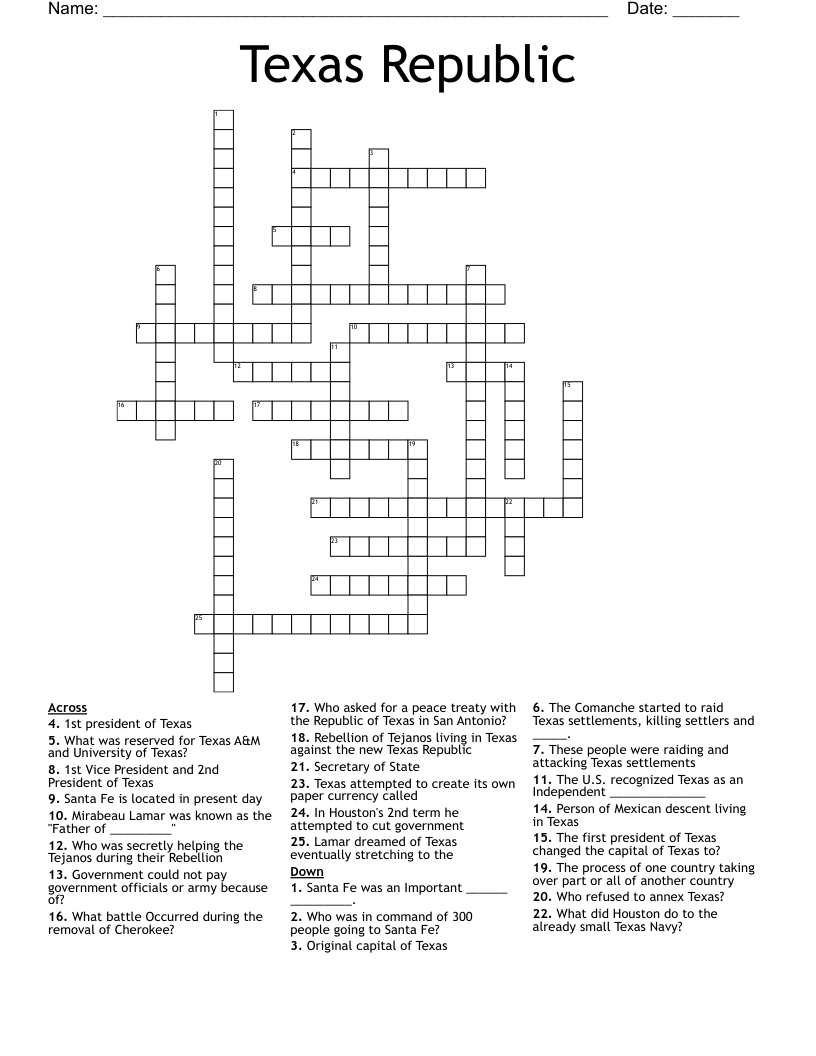 Texas Republic Crossword