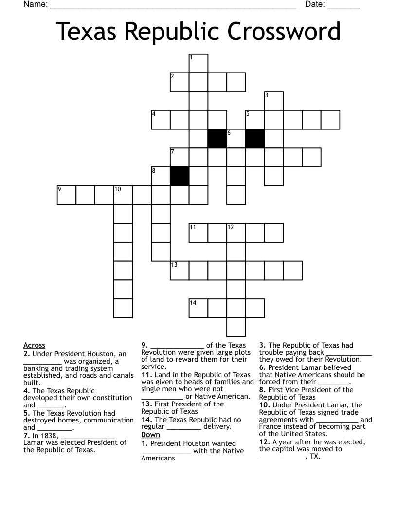 Texas Republic Crossword