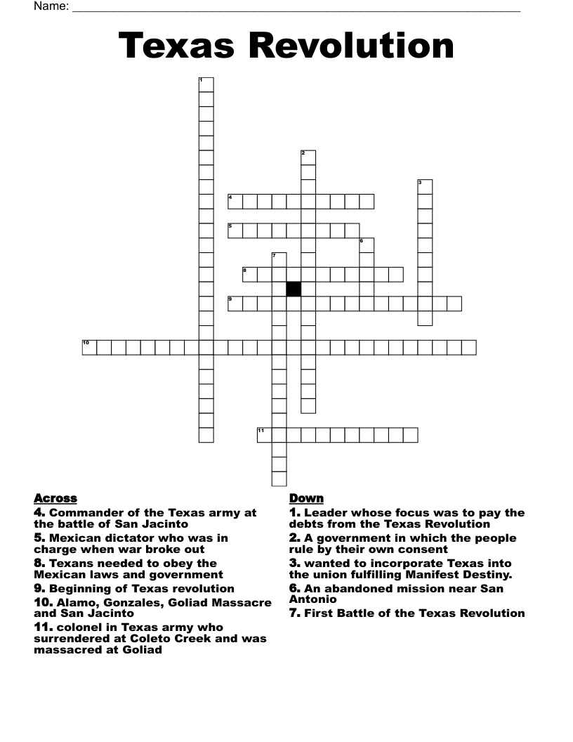 Texas Revolution Crossword