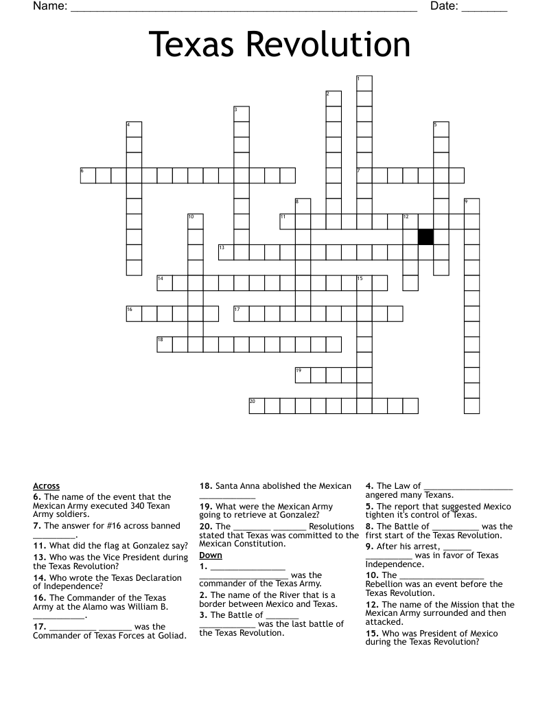 Texas Revolution Crossword