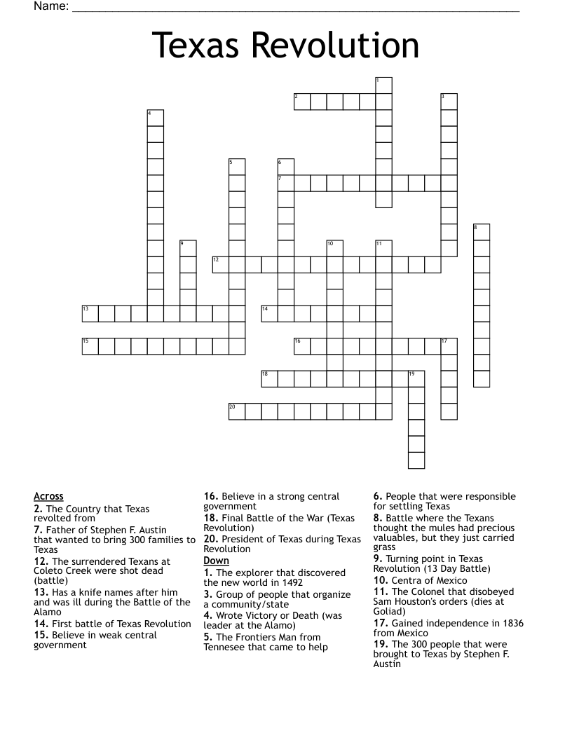 Texas Revolution Crossword