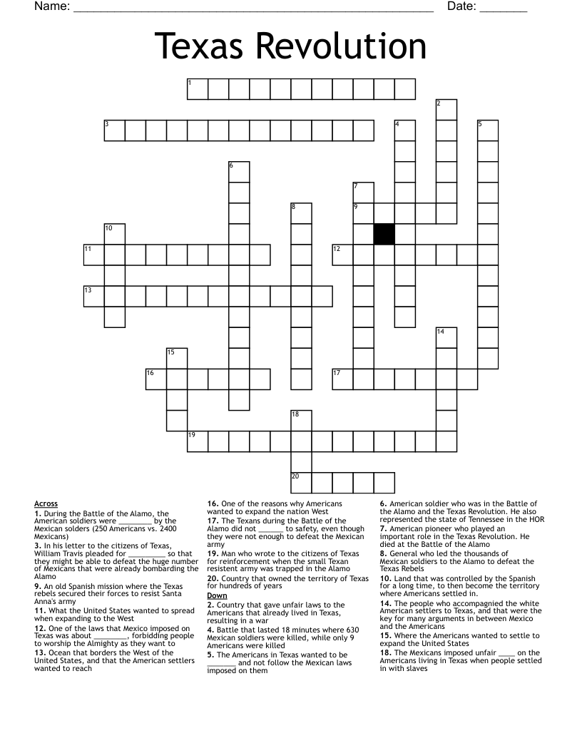 Texas Revolution Crossword
