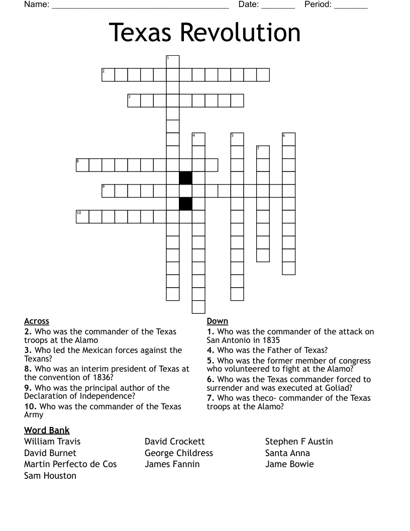 Texas Revolution Crossword