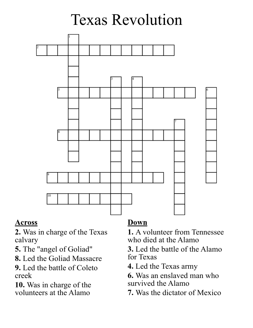 Texas Revolution Crossword
