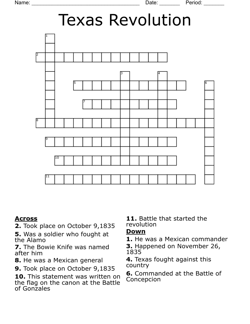 Texas Revolution Crossword