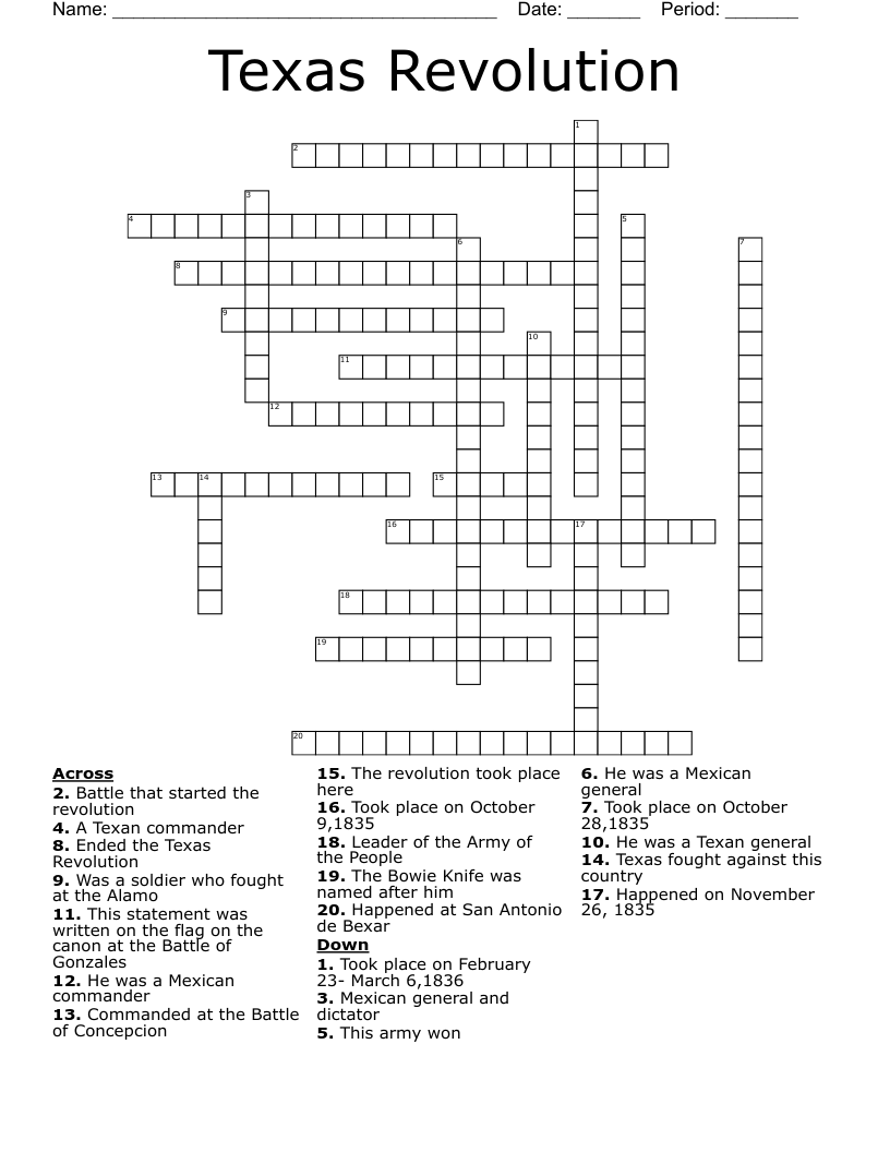 Texas Revolution Crossword